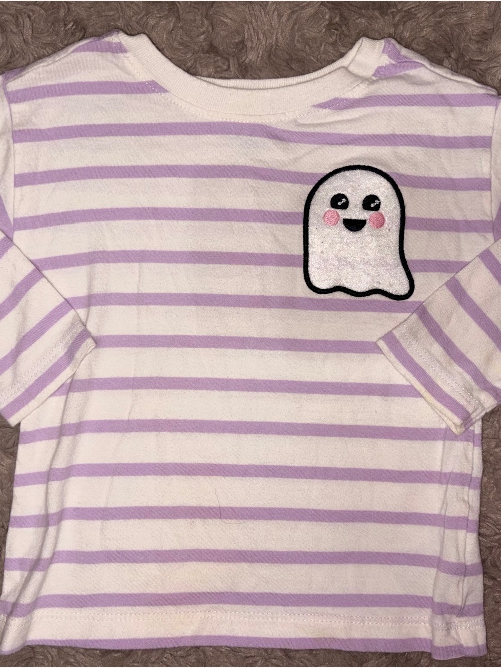 Old Navy White & Lavender Striped Long Sleeve Tee with Ghost Patch